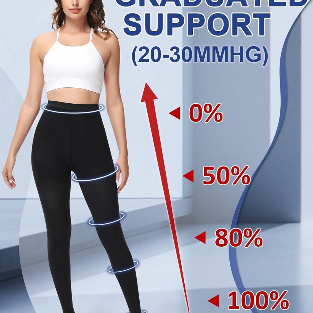 Medical Compression Pantyhose for Women & Men, 20-30mmHg Graduated Support Tight - Picture 2 of 6